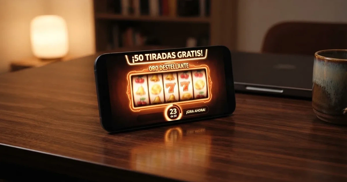 Interfaz de un casino online español con una promoción activa de tiradas gratis sin depósito y el contador de giros visibles en pantalla