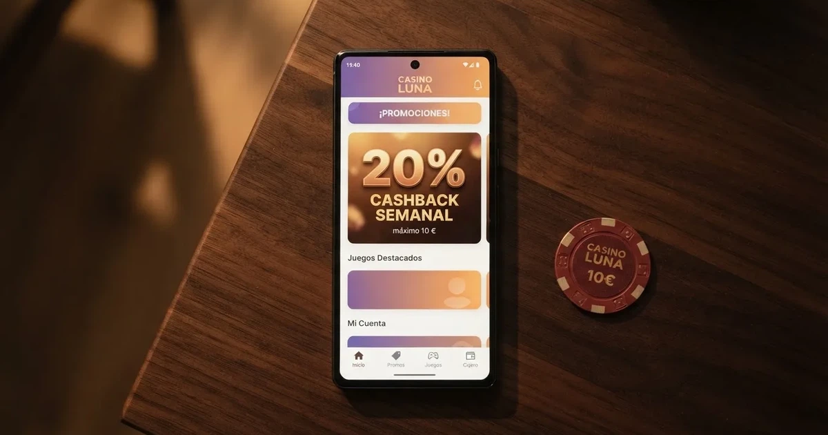Interfaz de un casino online en español mostrando la sección de bonos de reembolso con un porcentaje destacado y la letra pequeña de los términos debajo