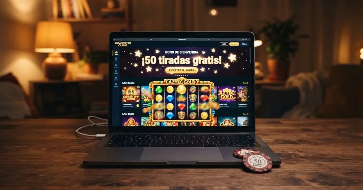 Captura de un casino online español mostrando una promoción de tiradas gratis sin depósito en la pantalla de bienvenida