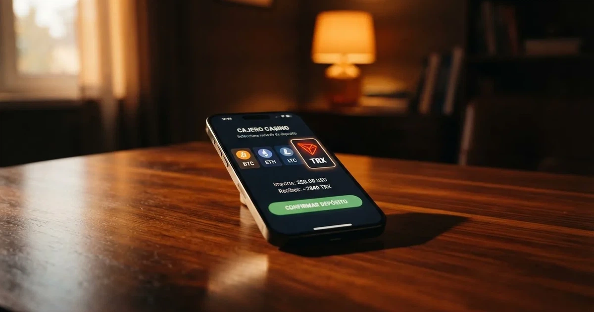 Pantalla de un casino online que muestra la opción de depósito con TRX junto a otras criptomonedas en su cajero