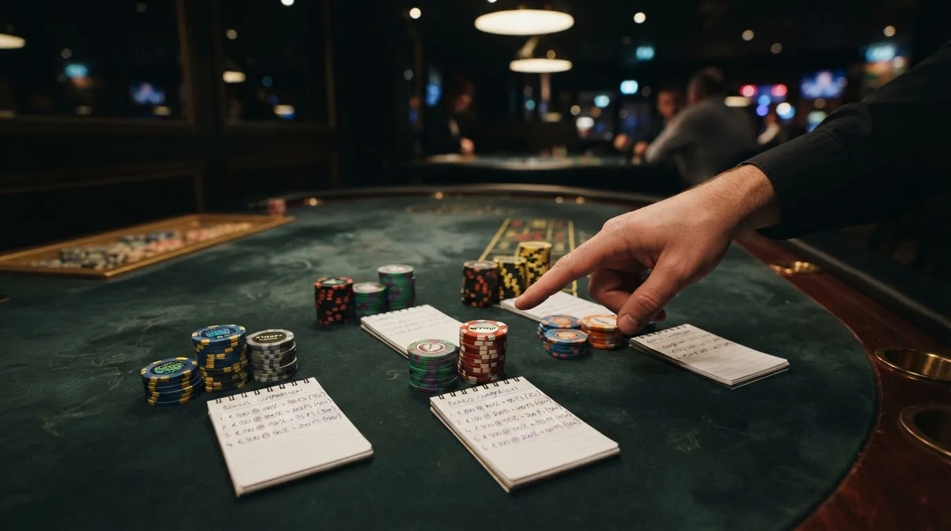 Una tabla resumen con logotipos de casinos junto a cifras de porcentaje de bono, tiradas gratis y multiplicadores de rollover