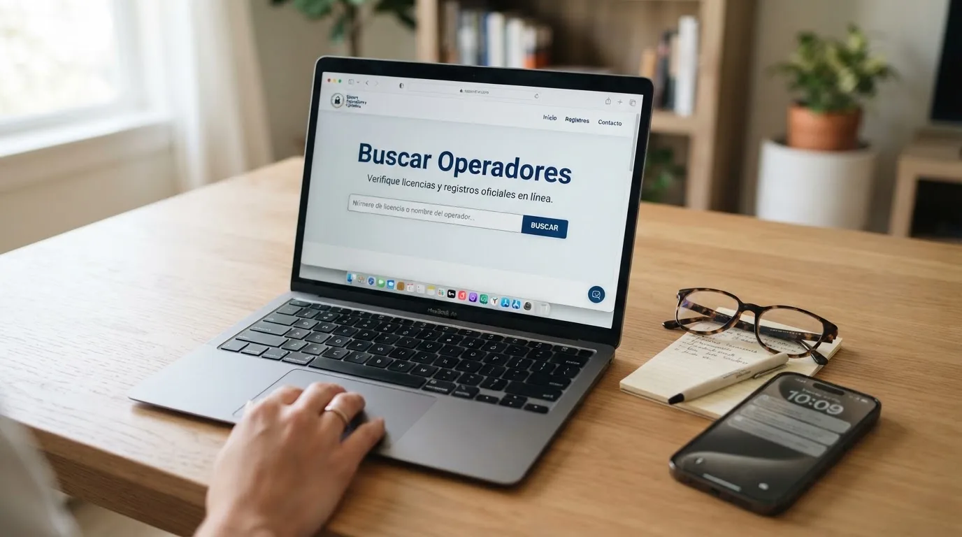 Sello oficial de la DGOJ junto a un teclado y una pantalla con el registro de operadores autorizados