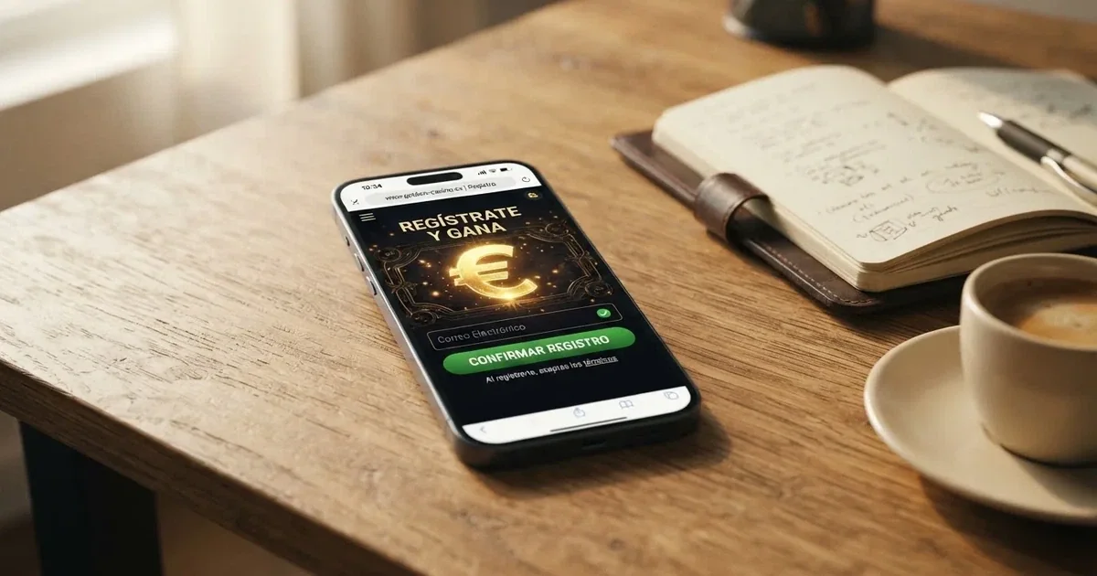 Pantalla de registro en un casino online español con la oferta de bono sin depósito visible junto al dominio .es