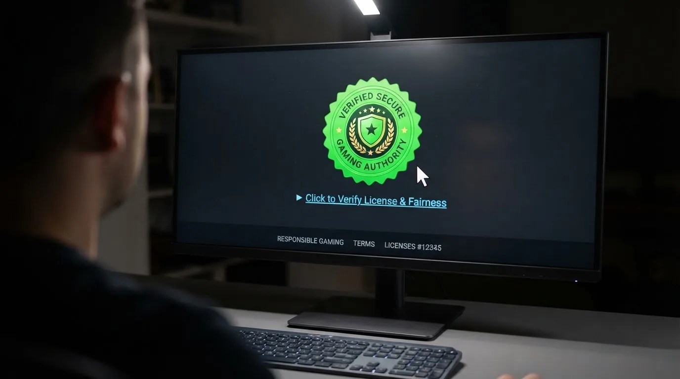 Primer plano de un sello CGA verde en la pantalla de un ordenador con el cursor señalando el enlace de verificación
